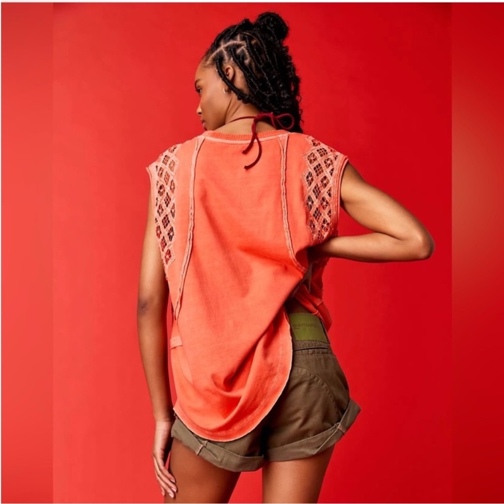 Free People Table For Two Bright Coral Top *NEW WITHOUT TAGS* - Picture 3 of 15